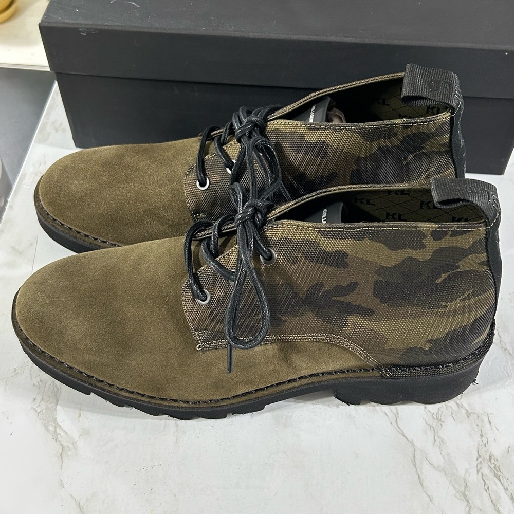 Karl Lagerfeld Paris Men's Olive Suede Lace-Up Boots